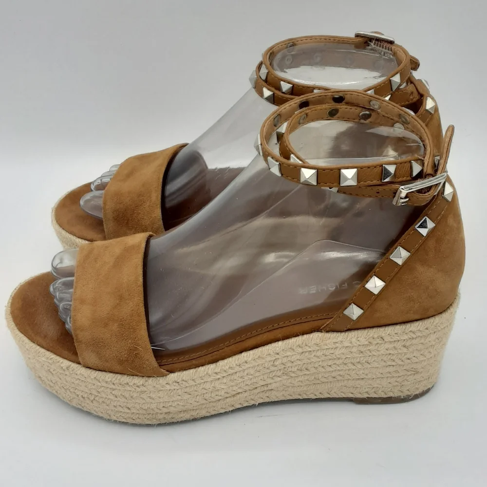 Marc Fisher Jazlyn Boho Espadrille Wedge Sandal With Studded Suede Ankle Straps.